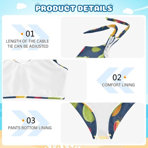 Girls' Bikini Set, Cartoon Flat Virgin Fruit Kids Swimsuit 2 Pcs Beach Bathing Suit3