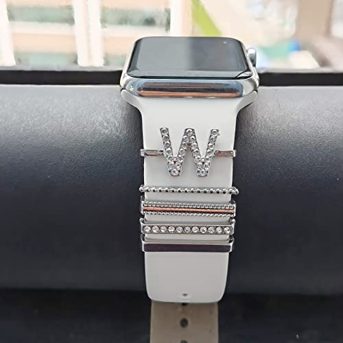 Image of 5Pcs Charms for Apple Watch band 41mm 45mm 40mm 44mm 38mm 42mm 46mm 49mm Women,Diamond+Metal Jewelry Decorative Ring For iWatch series 11 10 9 8 7 6 5 4 se 3 /2,Galaxy watch 7 /6 /5 /4,Strap Accessories