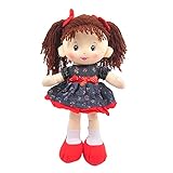 Linzy Plush 16' Libby Soft Plush Rag Doll with Navy Blue Dress and Printed Magenta Roses, Rag Doll for Girls, Infants and Babies, Munecas de trapo para nina, First Doll for Kids (93864-2),L-93864-2