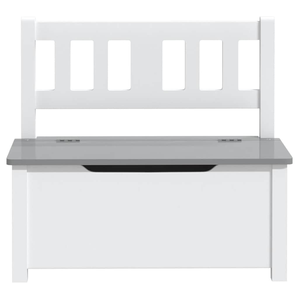 Kinderbank mit Stauraum Weiß Grau aus MDF 60x30x55 cm Sitzbank mit Truhe für Kinderzimmer Babyzimmer Aufbewahrung Spielzeug Ordnung