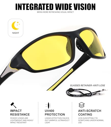 FEISEDY 3 Pack Polarized Sports Sunglasses for Men, Wrap Around Frame, UV400 Protection, Fishing Driving Cycling B26743