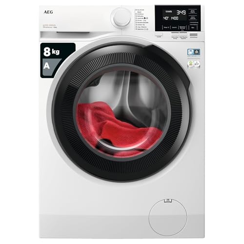 AEG LFR6184N4B Lavadora de Carga Frontal 8 Kg, 1400 rpm, Libre Instalación, Funcón Vapor, Programa Rápido, Motor Inverter, Panel LCD, Serie 6000, Blanca, Clase A, Fabricado en UE