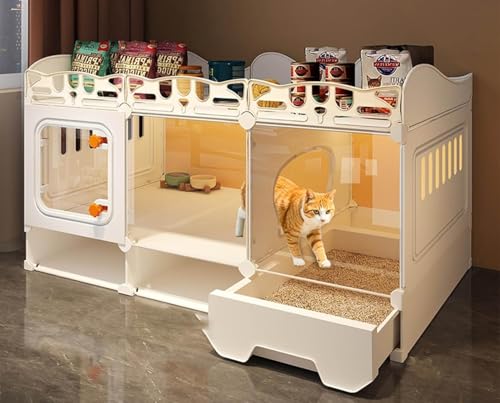 【Woxiro】猫 ケージ トイレ付き 1/2/3 段 大型 引き出し 通気性 脱走防止 掃除しやすい 大きい キャットケージ 取り外し可能 猫用 室内猫小屋 快適スペース 室内用 ペット用品 PP 樹脂 鉄製フレーム キャスター付き(105*45*63)