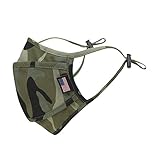 ililily Camouflage Pattern Wired Face Mask Reusable Shield With Filter Pocket (Olive Green)