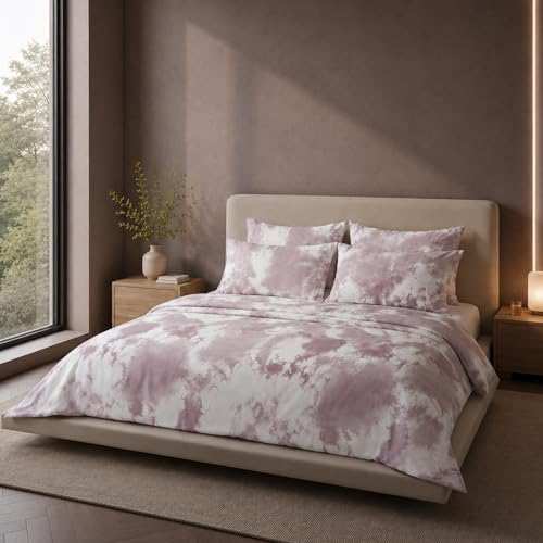 Image of VELOURA Tie-Dye Bedsheet, 100% Cotton, King Size 108x108 Inches, 300 Thread Count, with 2 Pillow Covers (Blush Pink)