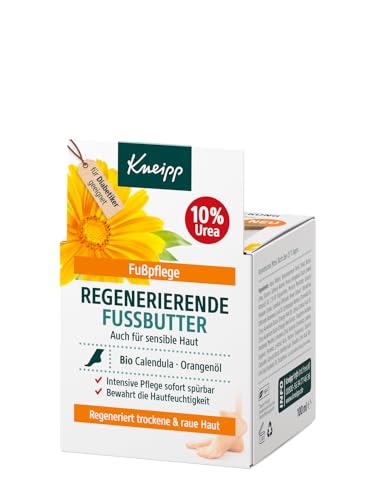 Kneipp Regenerierende Fussbutter, Sofort spürbar glatte Füße Dank 10 Prozent Urea, zitrischer Duft mit natürlichem, ätherischem Orangenöl erfrischt und wirkt desodorierend, 100ml
