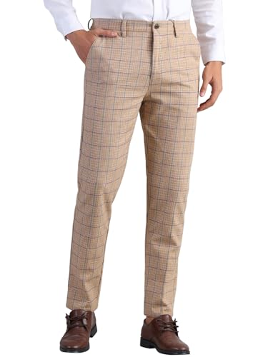 Lars Amadeus Plaid Pants for Men's Flat Front Golf Suit Trousers Formal Checked Straight Chino Pants
