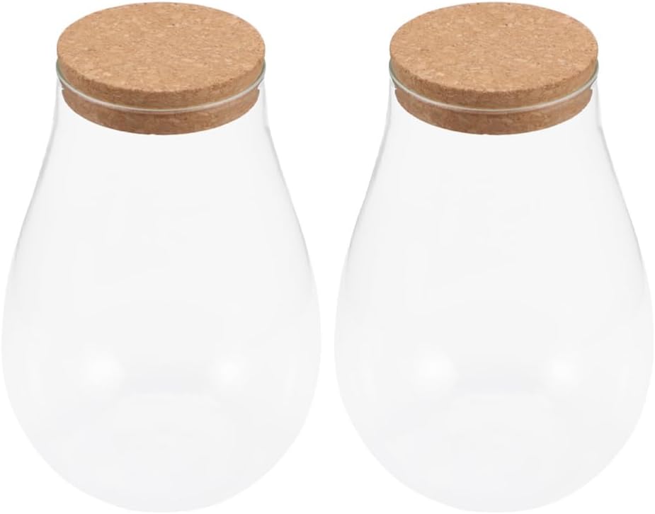 Glass Plant Container: Micro Landscape Terrarium with Wood Lid, Mini Glass Fish Tank, Table Planter Terrariums Decor 2Pcs A