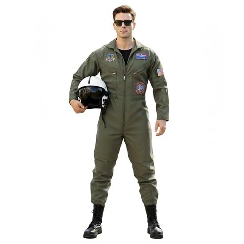 CoolChange Costume de pilote de combat Maverick | Combinaison d'aviateur vert olive | Taille : S