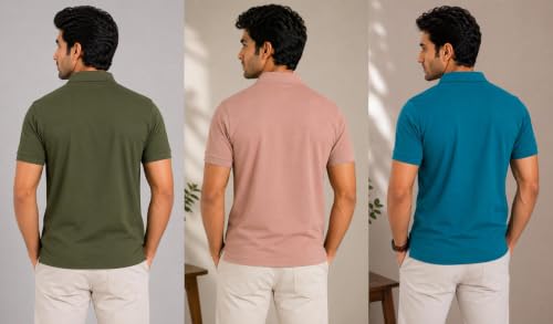 Image of Men's Trendy Regular Fit Solid Polo Collar Casual Half Sleeve T Shirt| Soft| Casual Wear|Combo Set (Pack of 3) (Triple APX 2741)
