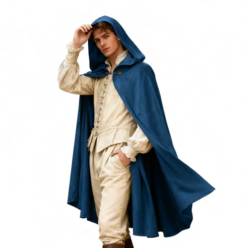 VZQI Renaissance Hooded Cloak Hobbit Halloween Medieval Costume Adult Cosplay Short Cape for Men and Women (Blue Medium)