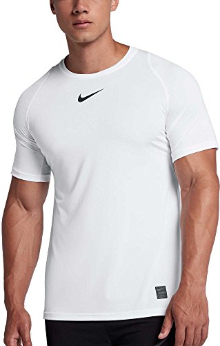 Nike Men's Pro Fitted T-Shirt (White/Black/Black, Large)