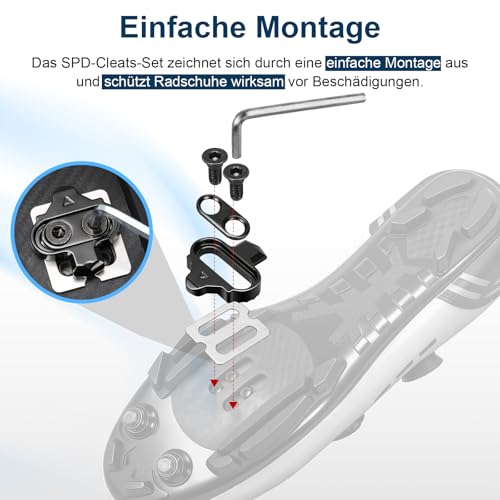 toptrek SPD Cleats kompatibel mit Shimano SPD SH51, SPD Cleats für 2-Loch SPD Pedale, Cleats Set mit rutschfeste Platten, Hochwertige Cleats für Indoor-Cycling, MTB- & Rennradfahren