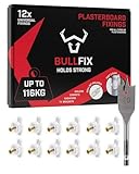 Bullfix Universal Plasterboard Fixings Heavy Duty - 12 Pack, Drywall Anchor for Dot & Dab, Stud & Hollow Cavity, Wall Anchor Kit with Screws, Holds Up To 116kg, 20mm Drill Bit
