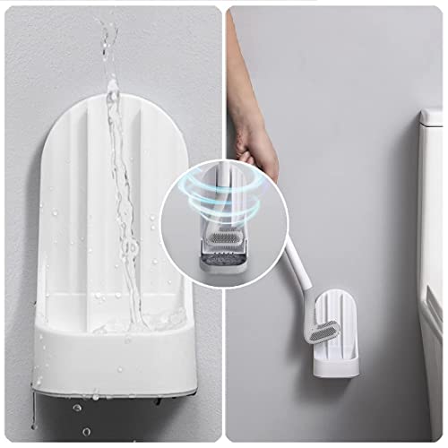 Image of Toilet Brush, Long Handle Golf Toilet Brush with Holder 360 Deep Cleaning Flexible Silicone Toilet Cleaner Brush Wall Mounted for Bathroom (Blue)