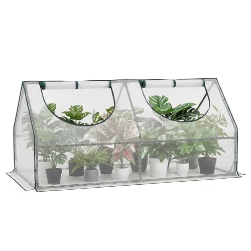 Gentingbro 71“Lx36 Wx34 H Mini Greenhouses Outdoors with Zippered Doors & Roll-up Windows Portable Quick-Setup Small Green House Waterproof UV Protected PE Cover Shelter for Garden Plants