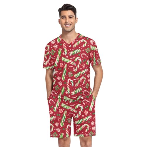 GAIREG Conjunto de pijama para hombre, de manga corta, suave, para descansar, pantalones cortos de pijama para hombre, talla S, Caramelos de Navidad, Large