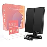  Espejo Maquillaje con Luz 3 Modos Iluminación Colores, 72 Leds Tríptica Espejo Aumentos 3X, 2X,1X Rotación 180° Espejo de Maquillaje Carga con USB o Batería(Negro con 3 Modos de luz)