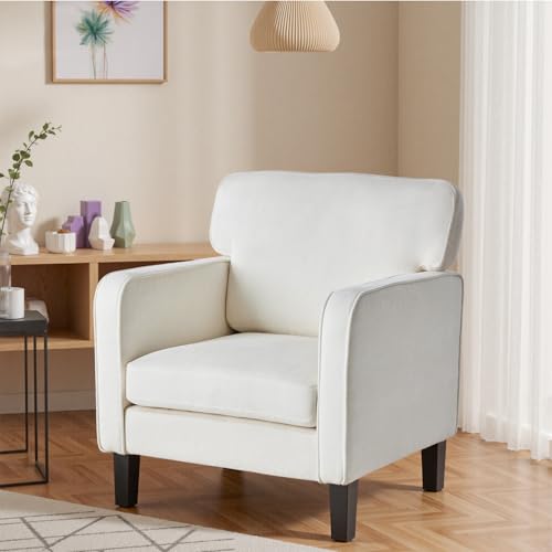 Image of DUMOS Modern Accent Chairs for Living Room, Reading Chair with Armrest and Backrest, Comfy Chairs for Bedroom, Waiting Room and Reception Room, Cream