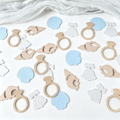 100PCS Seashells and Wedding Bells Confetti,Bachelorette Table Decoration for Ocean Themed Party Decor,Under The Sea Party Supplies