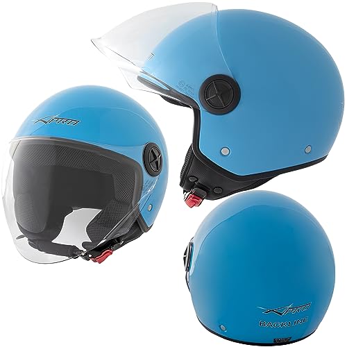 Casque Jet Moto Scooter Quad avec Visiere ECE 22 A-Pro Bleu Clair Poli S