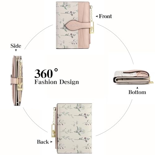 Image of GAEKEAO Small Wallets for Women RFID Blocking Bifold Floral Vegan Leather Wallet Card Holder with Zipper Pocket ID Window