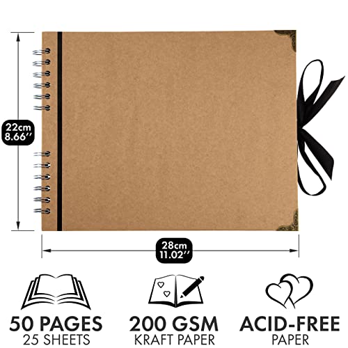 Image of Bstorify Large Scrapbook Photo Albums 50 Pages (11 x 8.5 inch) Brown Thick Kraft Paper, Memory Book - Ideal for Your Scrapbooking, Art & Craft Projects