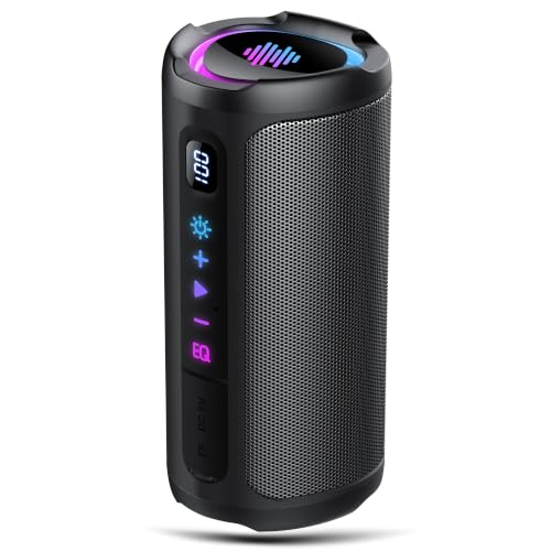 Image of Portable Bluetooth Speaker with Battery Level Display, Powerful Sound Wireless Speaker: Deep Bass, BT 5.4, 20H Playtime, 7 RGB Modes, IPX7 Waterproof, TWS Pairing, Beach /Vacation Essentials(Black)