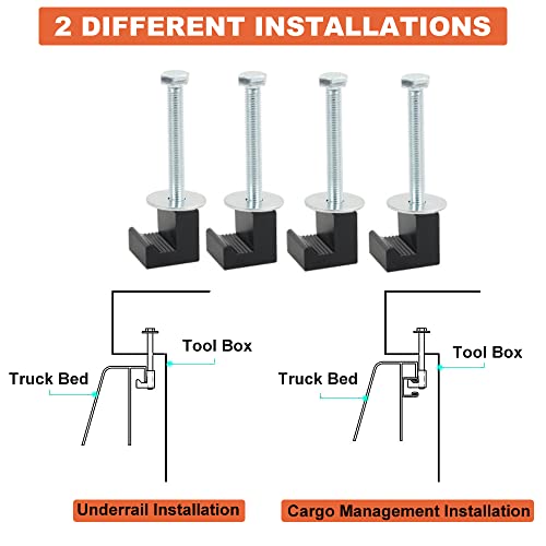 Petchor 4Pcs Truck Tool Box Mounting Kit, Truck Tool Box Tie Downs J Hooks Crossover Aluminum Truck Tool Box Tie Downs For Pickup Truck Tool Box , Black #TOP3