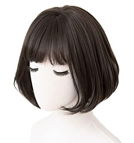 BRIGHT LELE Short Bob Wigs for Woman Nature Fluffy Airy Bangs full Curly Hair Wig for Daily Party Synthetic Cosplay Wig HF1436-BK