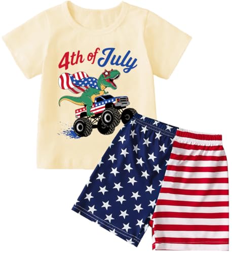 Image of Mrocioa Toddler Boy Summer Clothes 4th of July T Shirt American Flag Shorts Set Girl Stars Stripes Outfit
