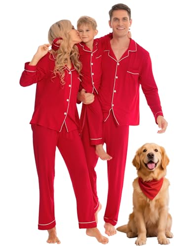 SWOMOG Family Christmas Pajamas Set Women & Men & Kids Long Sleeve Pj Set Party Sleepwear Button-Down Loungewear Set Women Red X-Large