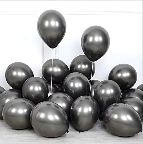 Image of Chrome Metallic Balloons Black 100 pcs Glossy Latex Balloon for Birthday Decoration Kit Wedding, Anniversary Floral Garland 10 Inch Helium Supported