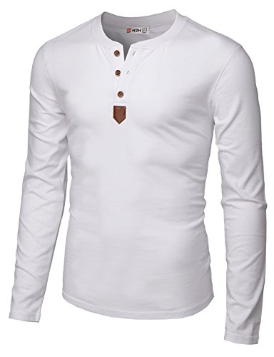 H2H Mens Casual Slim Fit Basic Henley Long Sleeve T-Shirt White US S/Asia M (CMTTL0103)