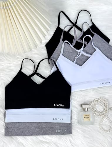 Livona Racerback Training Bra for Girls- 6 Pack Seamless Sports Bra, Padded Everyday Bra Bralette,Crop Cami Tank Top (6-14)4