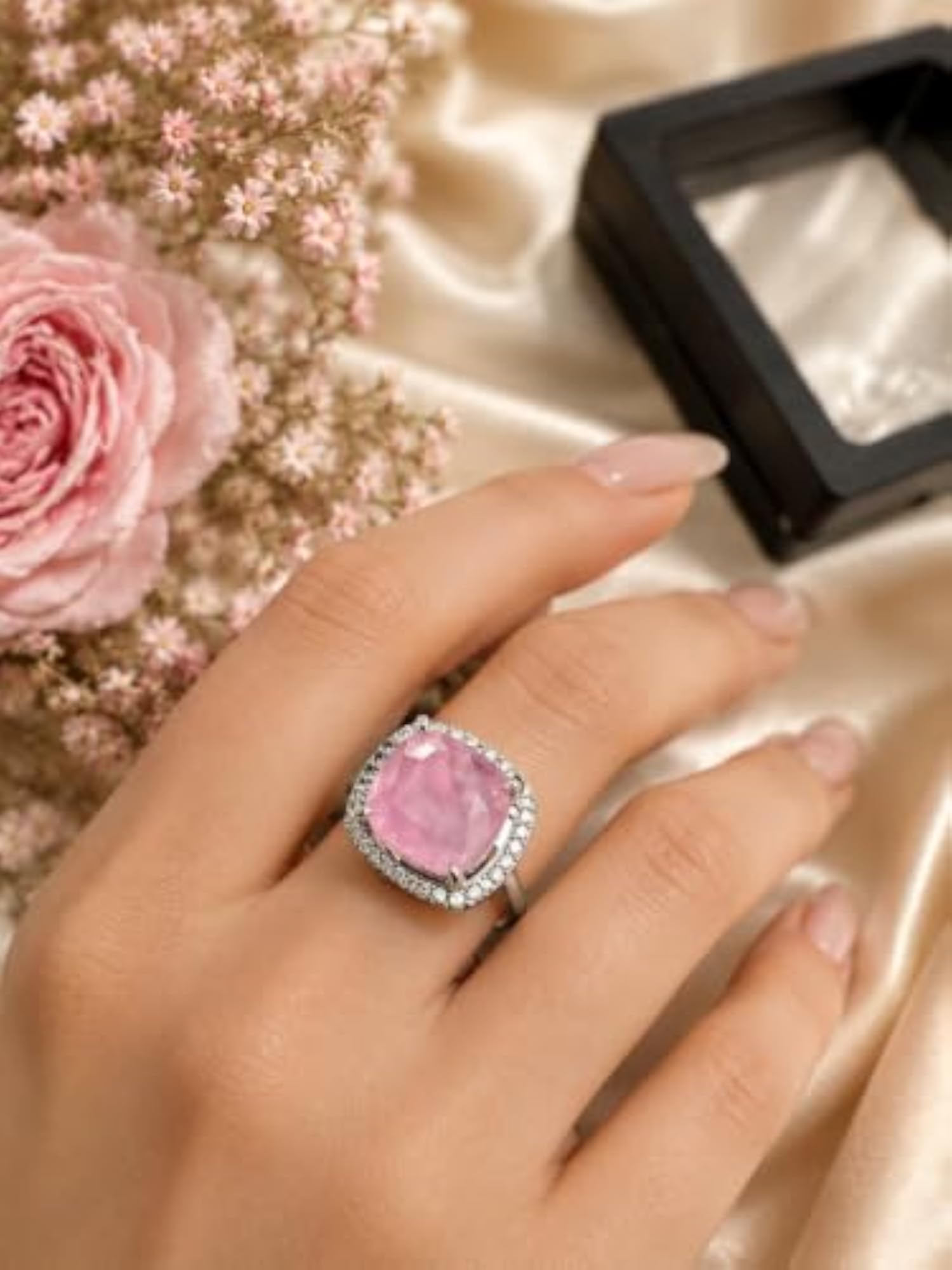 Women's Silver Tone White Stone Adjustable Ring