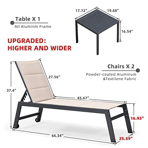 Purple Leaf 4 Pieces Reclining Aluminum Patio Chaise Lounges For Villa Sunbathing And Family Party Pool Lounge Chair With 2 Side Table And Wheels, Beige #TOP5