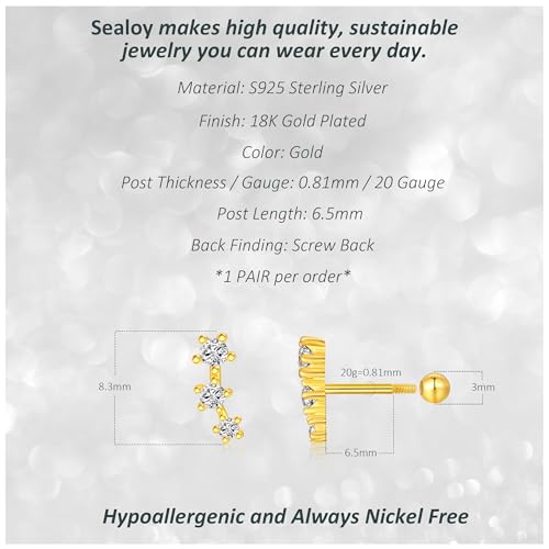 925 Sterling Silver Trio CZ Gold Screw Back Stud Earrings for Women/Girls, Sparkly CZ Stud Earrings for Helix Cartilage Tragus Earlobe Conch Piercing Jewelry 20 Gauge2