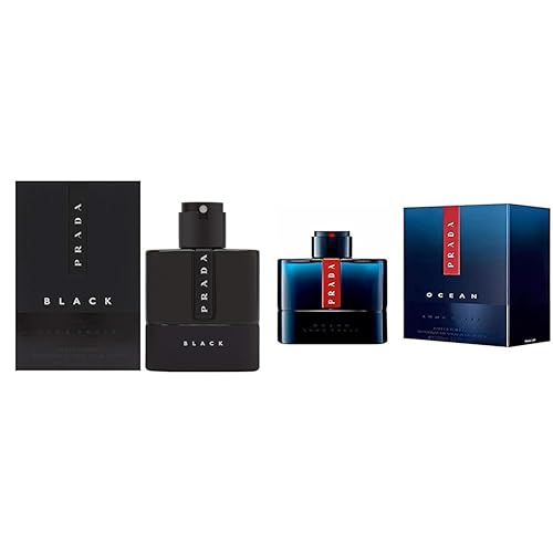 Prada Luna Rossa Black Edp Spray de 1.7 onzas para hombres, 1.7 onzas y Luna Rossa Ocean para hombres, 3.3 oz EDT Spray