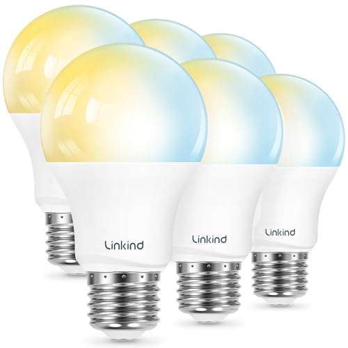 Linkind-US Linkind Smart Light Bulbs 6-Pack A19 E26, Tunable White 2700K-6500K (CRI>90), Compatible with Alexa & Google Home, 2.4GHz Wi-Fi & Bluetooth, 800LM 60W Equivalent