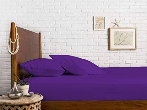Image of Sweet Dream's 750 Collection Egyptian Cotton Fitted Bedsheet 4 to 12 Inch Matress 15 inch Drop King Size Bed (72x78) Inches (6 by 6.5) Feet + 2 Pillow Covers (18x28), Purple