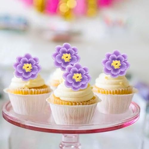 Ercadio 20 Pack Flower Ring Cupcake Toppers Picks Flower Theme For Bridal Engagement Baby Shower Birthday Party Cupcake Picks Anniversary Party Decorations Supplies Purple thumb #2