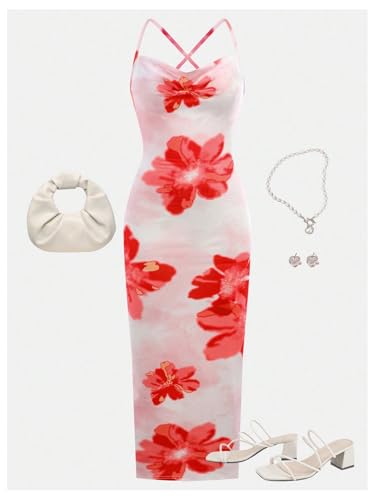 SHENHE Girl's Floral Sundress Cowl Neck Sleeveless Bodycon Summer Boho Maxi Dress2