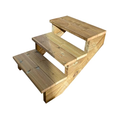 Escalera exterior de madera, de 2 a 7 peldaños, kit listo para usar, de madera, para jardín, balcón y terraza (3 peldaños sin contrahuellas,60cm)