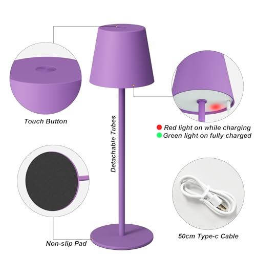 Image of Kakanuo Cordless Table Lamp Rechargeable Purple - KK 2 Pack 5000mAH Battery Operated Lamp for Counter, 3 Color Stepless Dimming Wireless Lamp for Dining Kitchen, Outdoor Patio, Touch Control