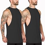Muscle Killer 2 Pack Men's Muscle Cut Off Gym Workout Stringer Tank Tops Bodybuilding Fitness T-Shirts(Black+Black,L)