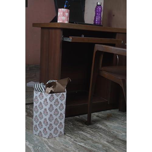 Image of Floral Hand Block Printed 3.3 Gallon Decorative Waste Basket - Eco-Friendly Cardboard Trash Can, Plastic-Free & Sustainable, Perfect for Christmas and Housewarming Gifts (1, White Botti flowar)