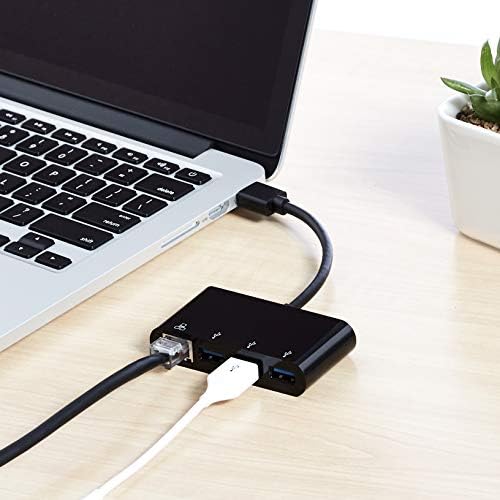Amazon Basics 3-Port USB 3.0 Adapter with RJ45 Gigabit Ethernet Port, Black