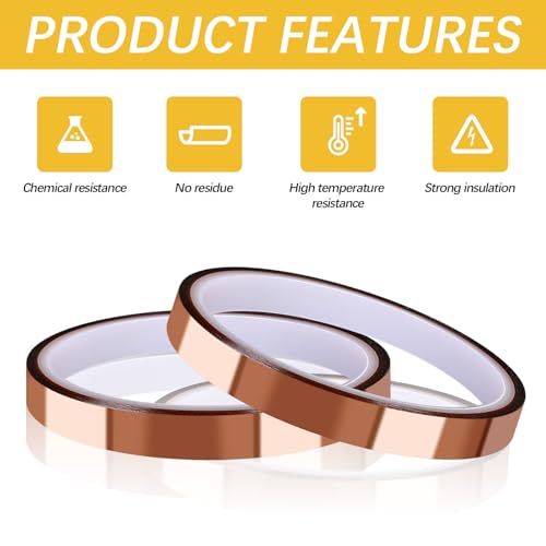 Image of 6 Rolls 10mm X 16m 52FT Sublimation Tape Up to 250℃(480℉) for Thermal Transfer Heat Resistant High Temperature Adhesive Transfer Heat Sensitive No Residue Soldering Circuit (Brown)