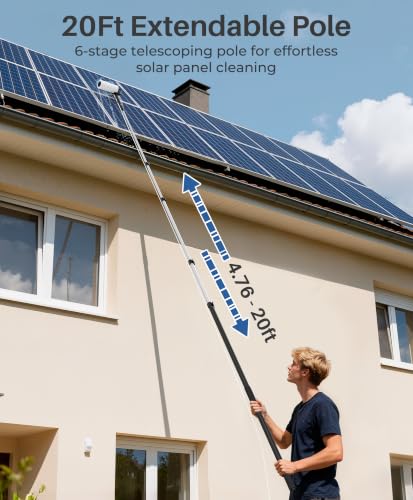 Image of Electric Solar Panel Cleaning Brush, 20Ft, Soap Dispenser & Water Fed Pole